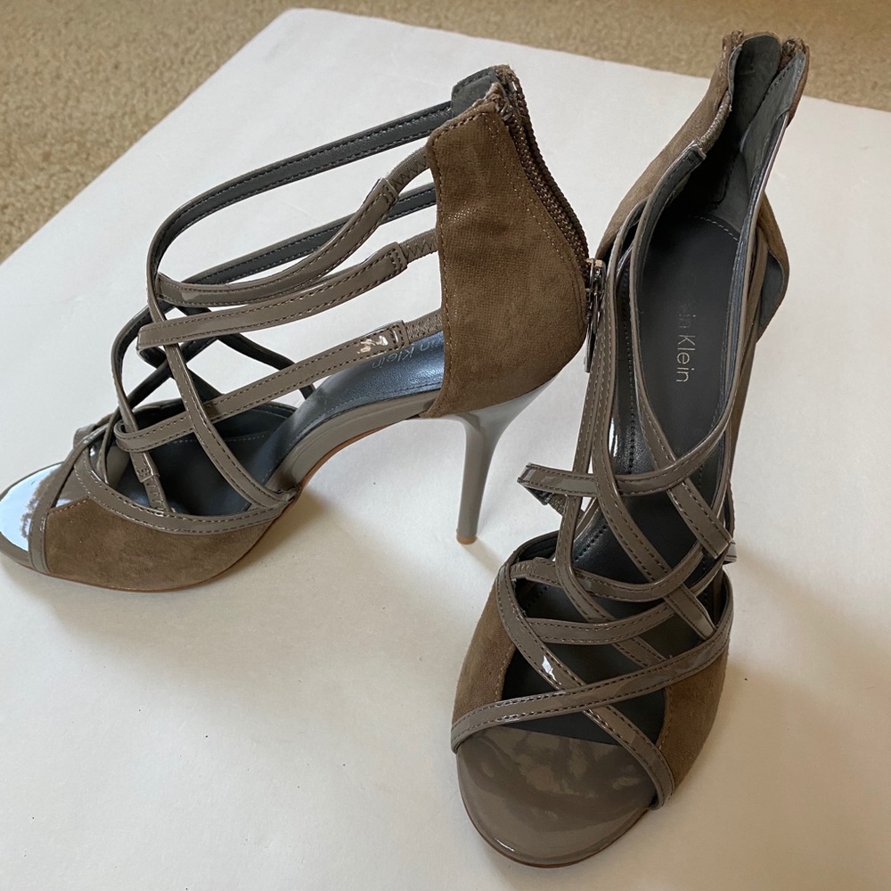 Calvin Klein Suede Two Tone Patent Leather Heels.